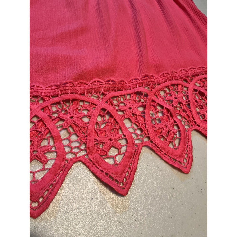 Le Rouge Women 1X Coral Pink Crochet Lace Trim Peasant Blouse Boho Top - Picture 7 of 8